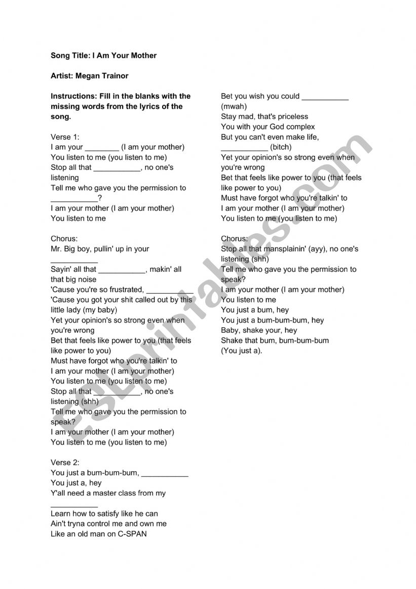 Made You Look - Meghan Trainor worksheet