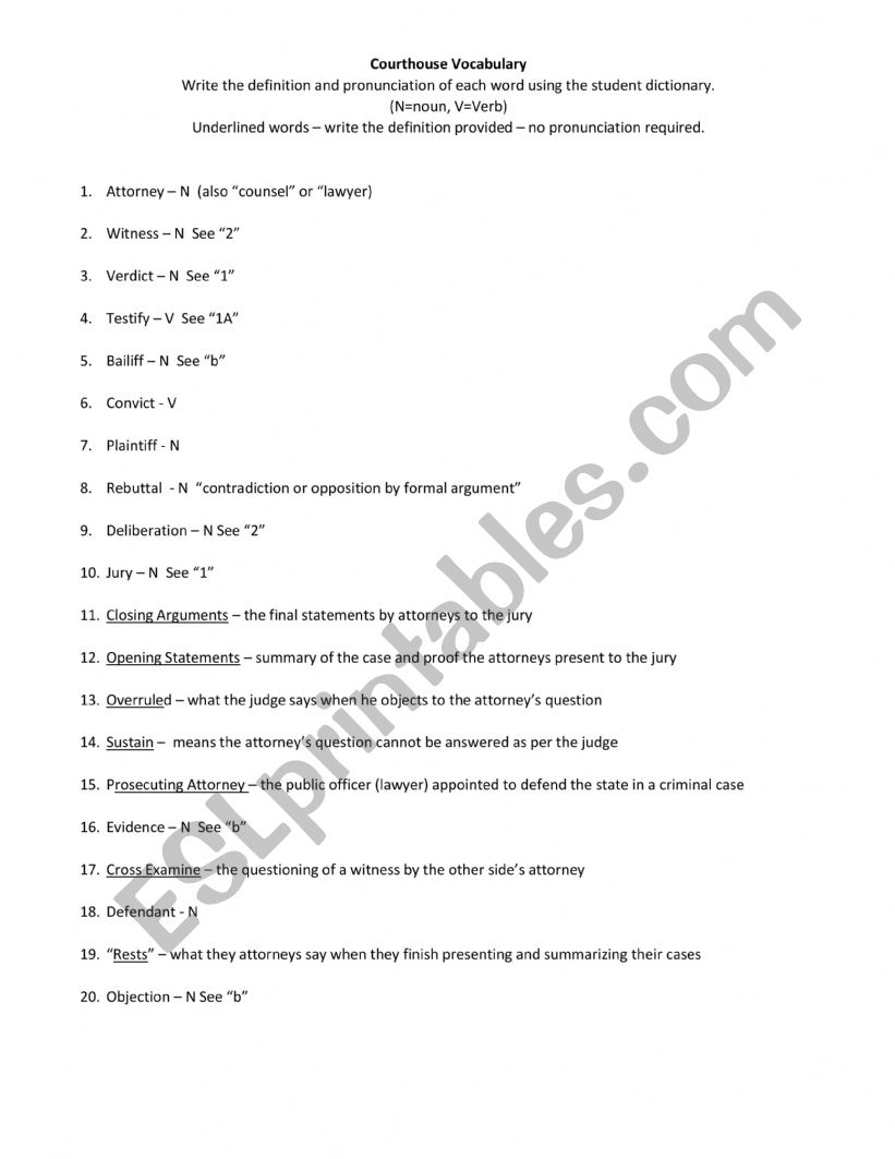 Courthouse Vocabulary worksheet