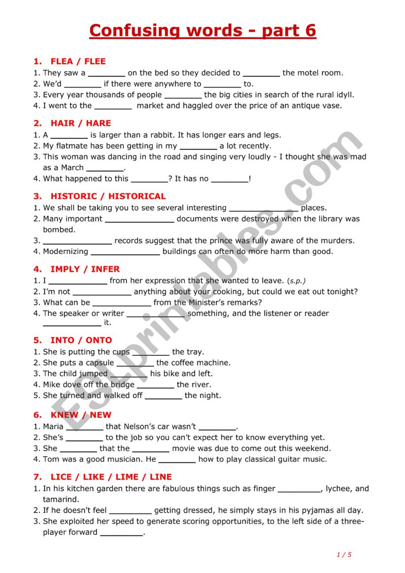 Confusing words - part 6 worksheet