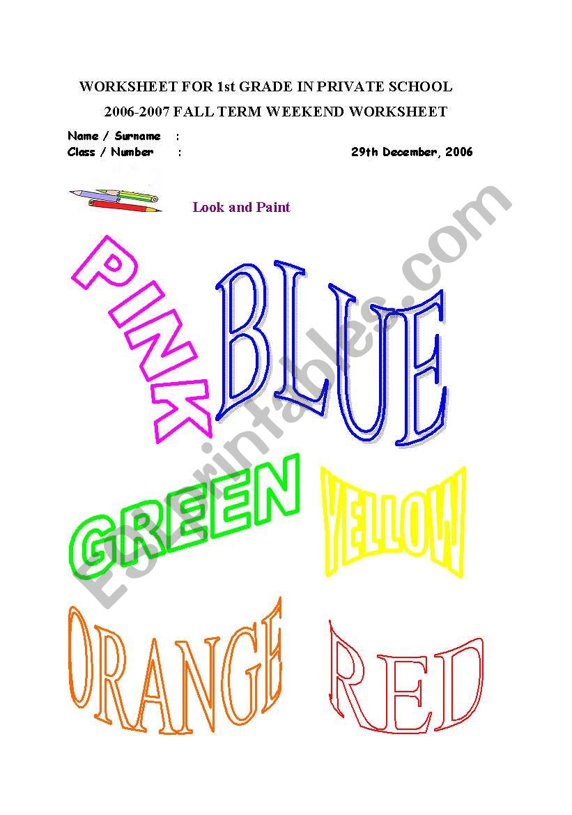 colors worksheet