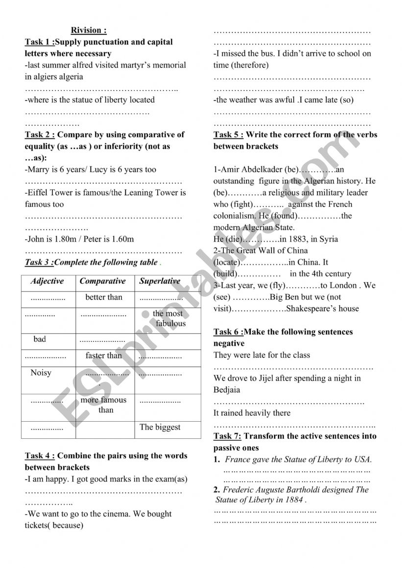 grammar revision worksheet