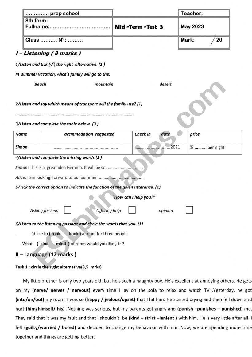 mid term 3 test 8 form worksheet