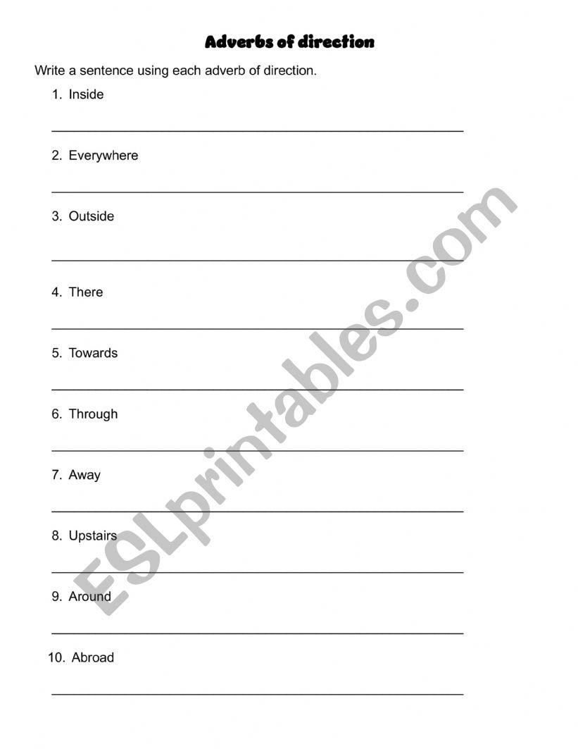 Adverbs of direction worksheet