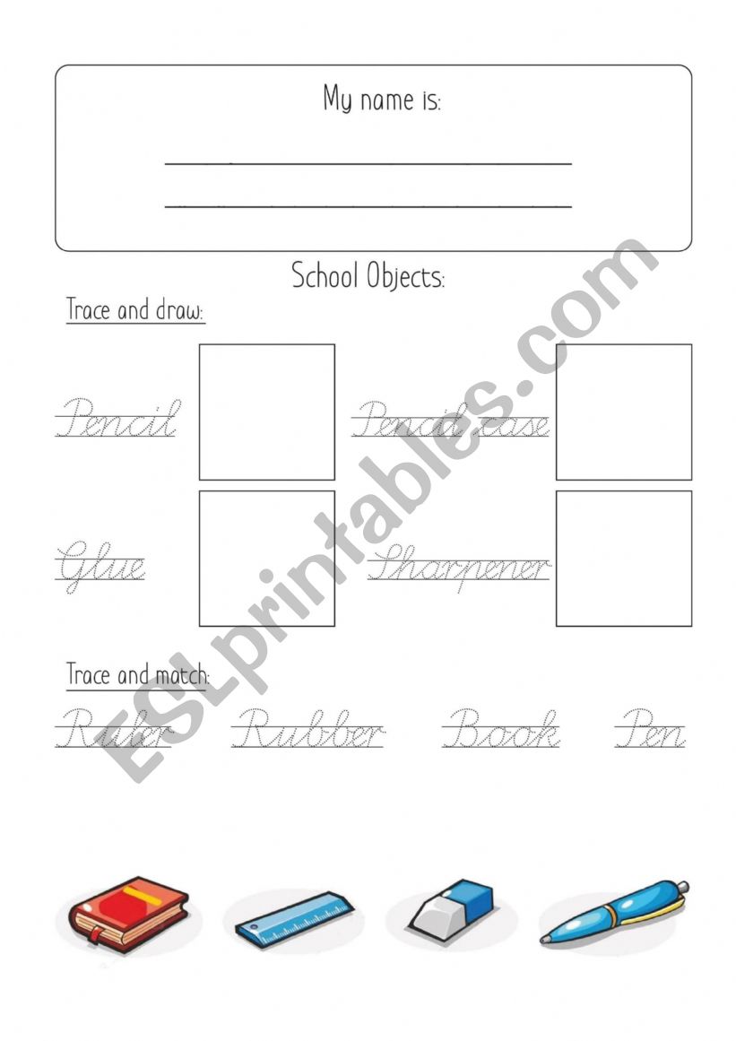 School Objects prep B worksheet