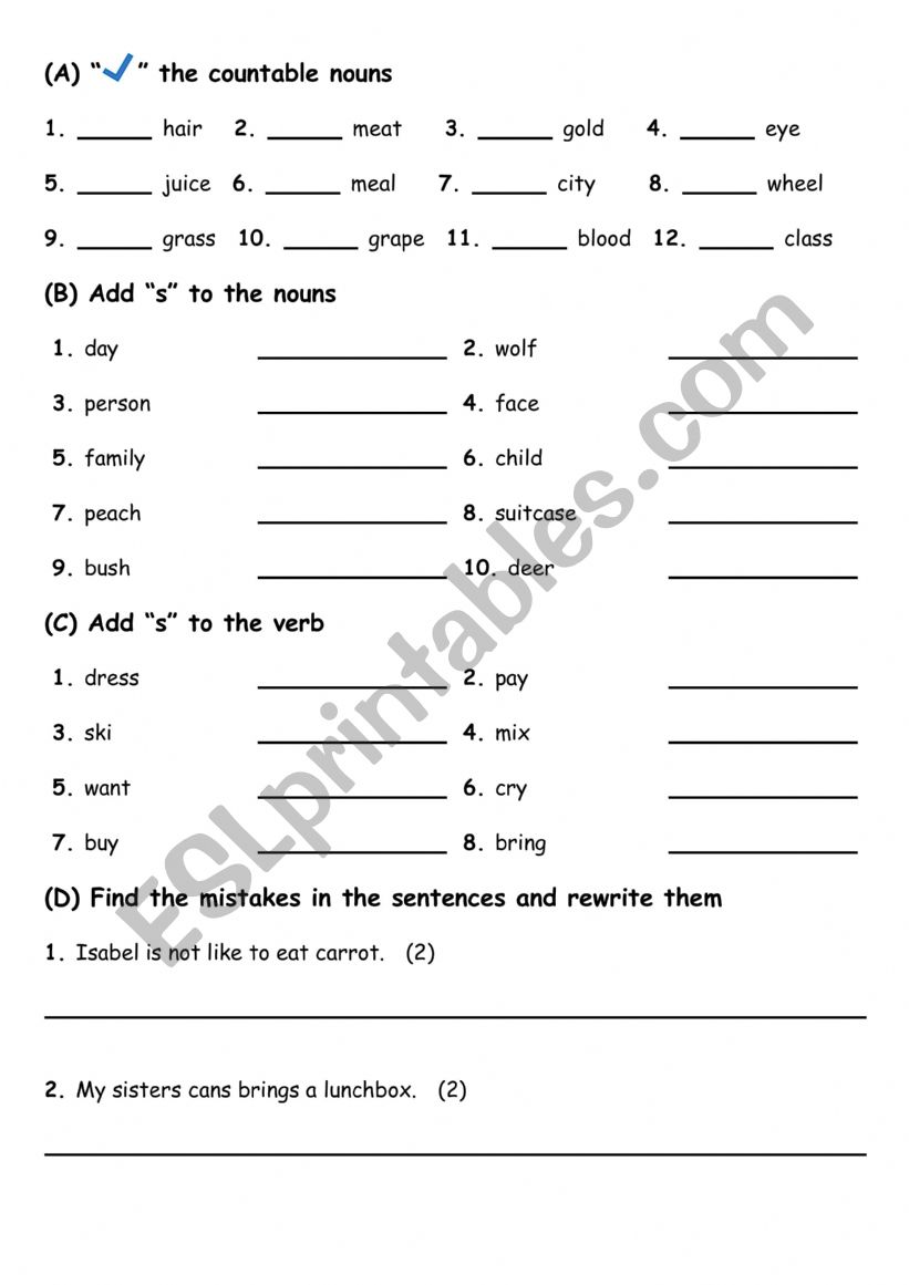 Present Simple and Nouns worksheet