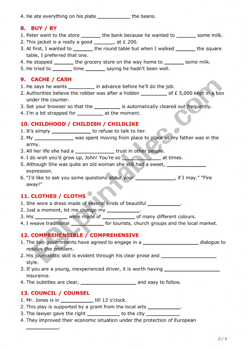 Confusing words - part 13: English ESL worksheets pdf & doc