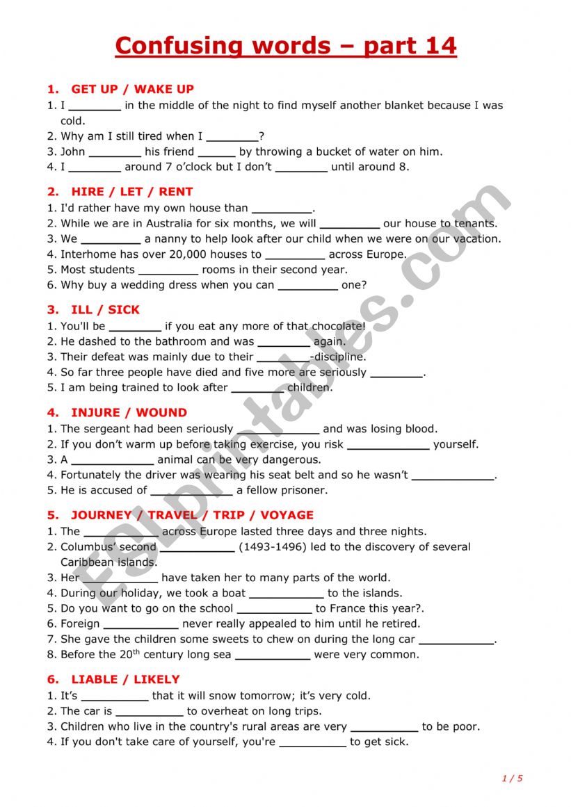 Confusing words - part 14 worksheet
