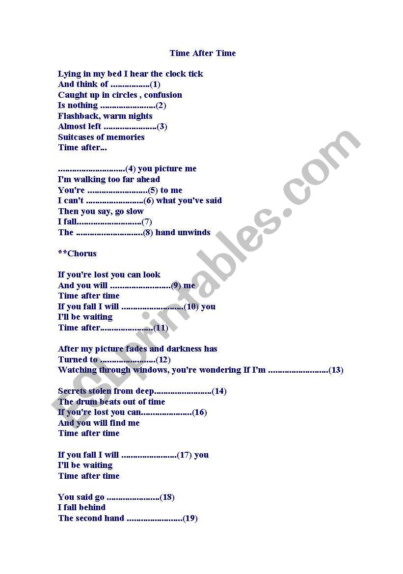 TIME AFTER TIME worksheet