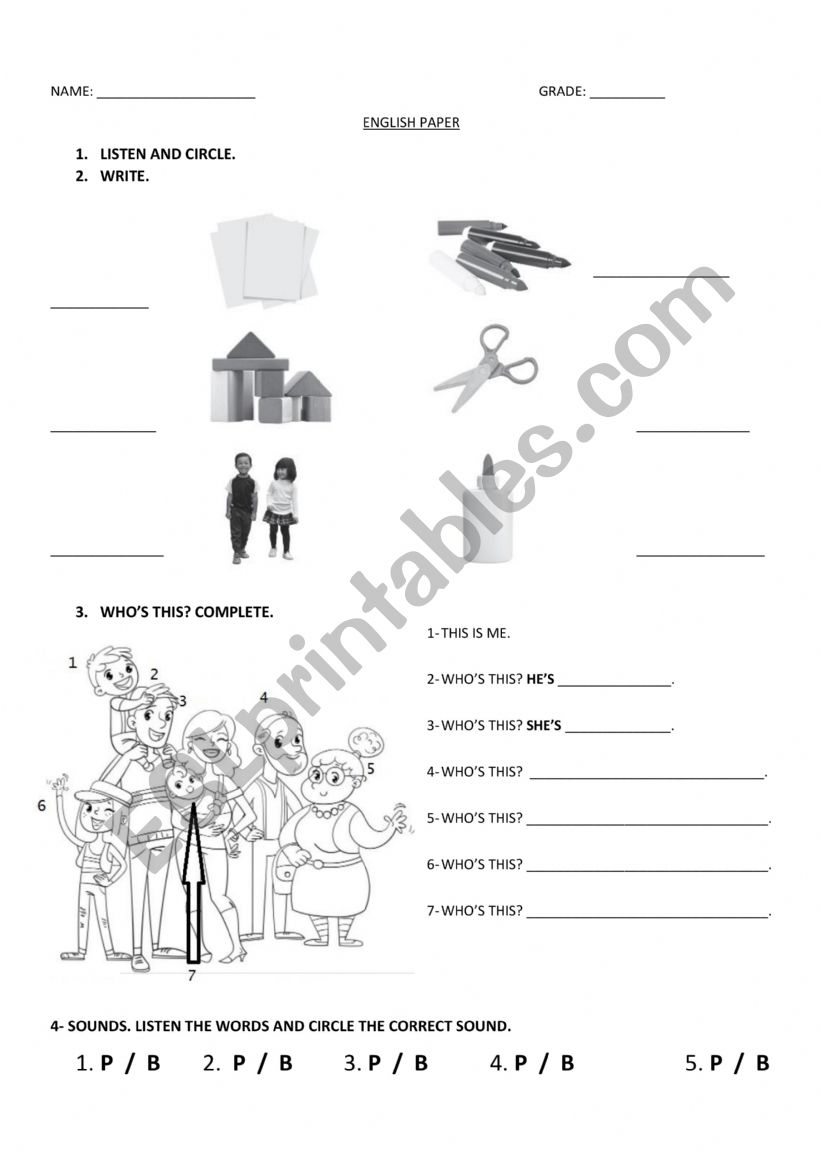 Family, School Objects worksheet