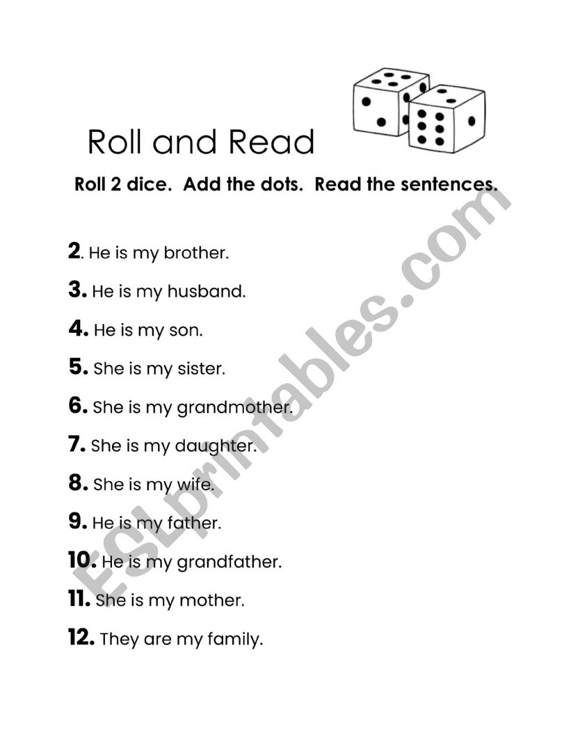 Roll and Read worksheet