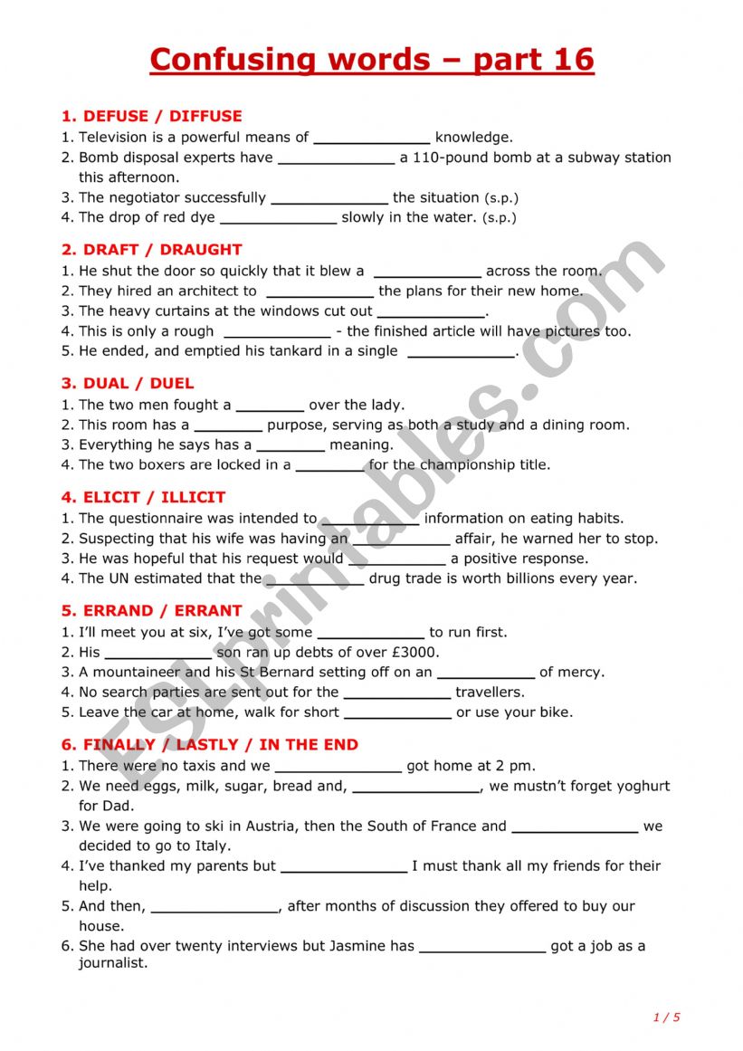 Confusing words - part 16 worksheet