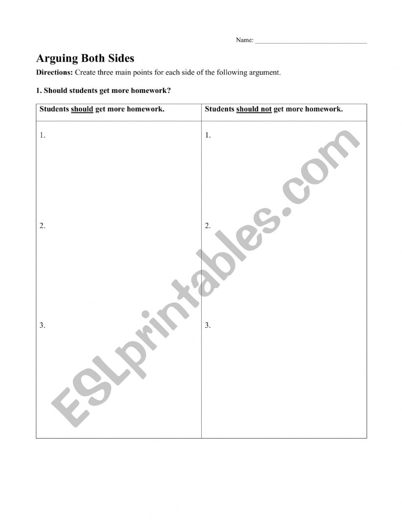 Argue both sides worksheet