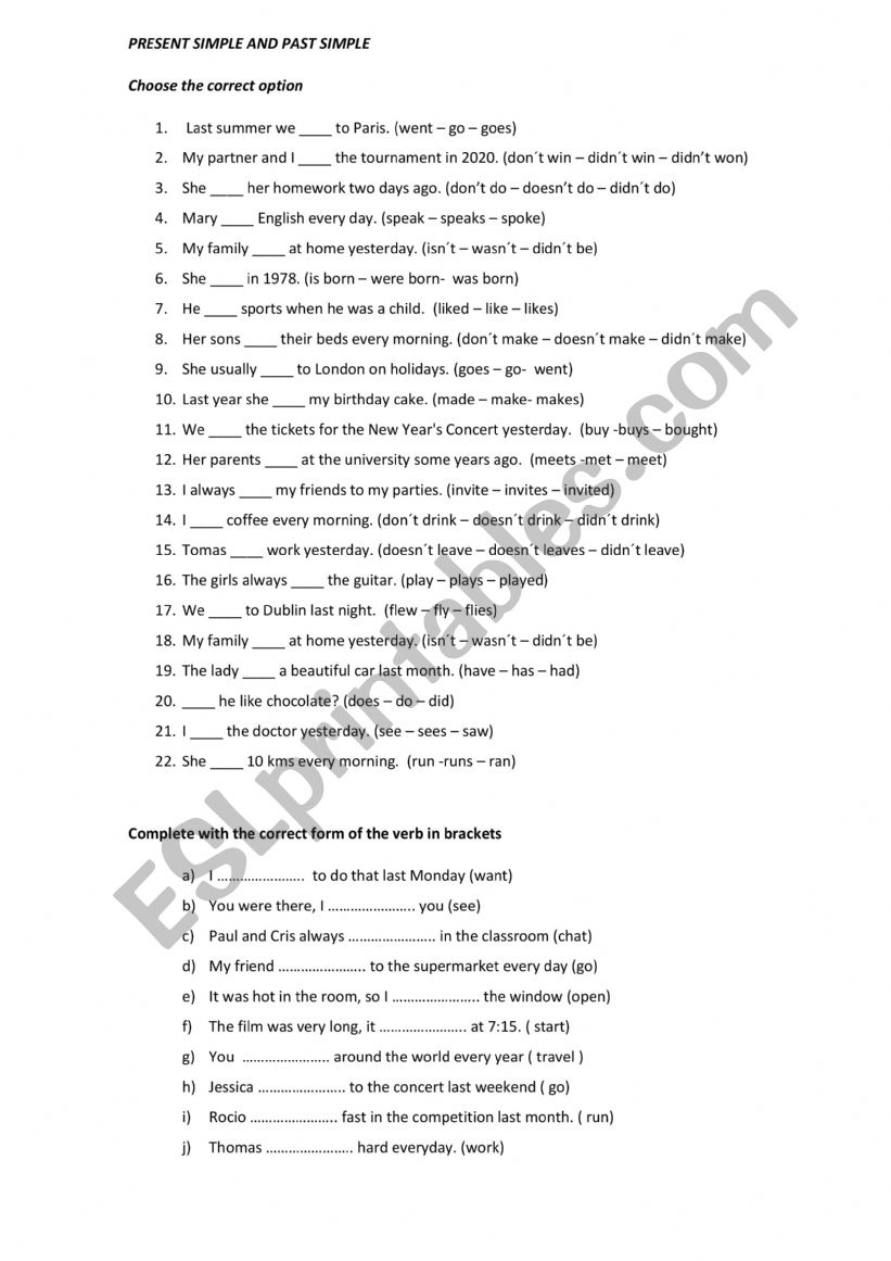 PRESENT AND PAST SIMPLE worksheet