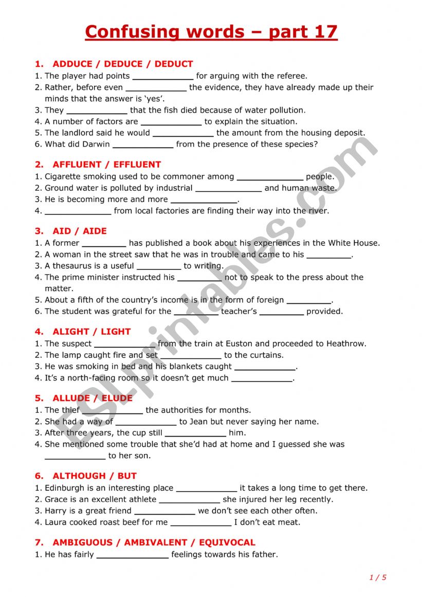 Confusing words - part 17 worksheet