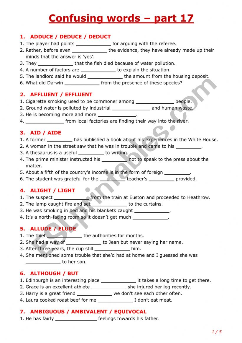 Confusing words - part 17 - ESL worksheet by kristine4444