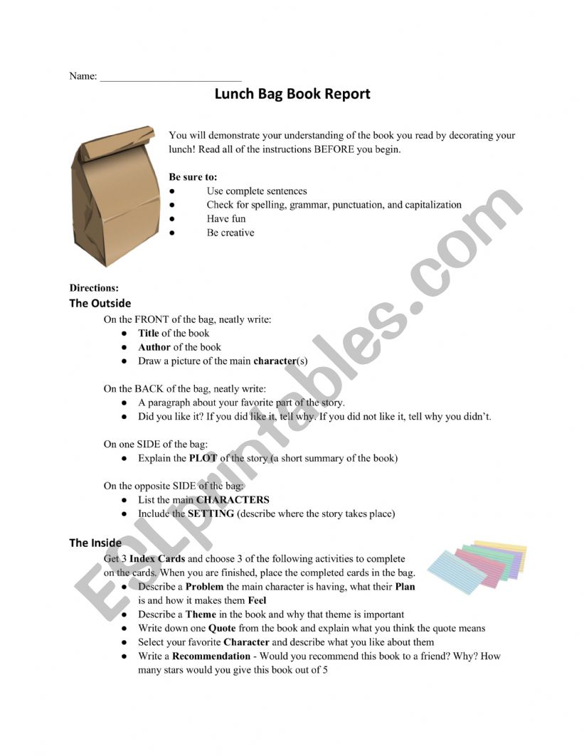 Lunch Bag Book Report - Modified for ELLs