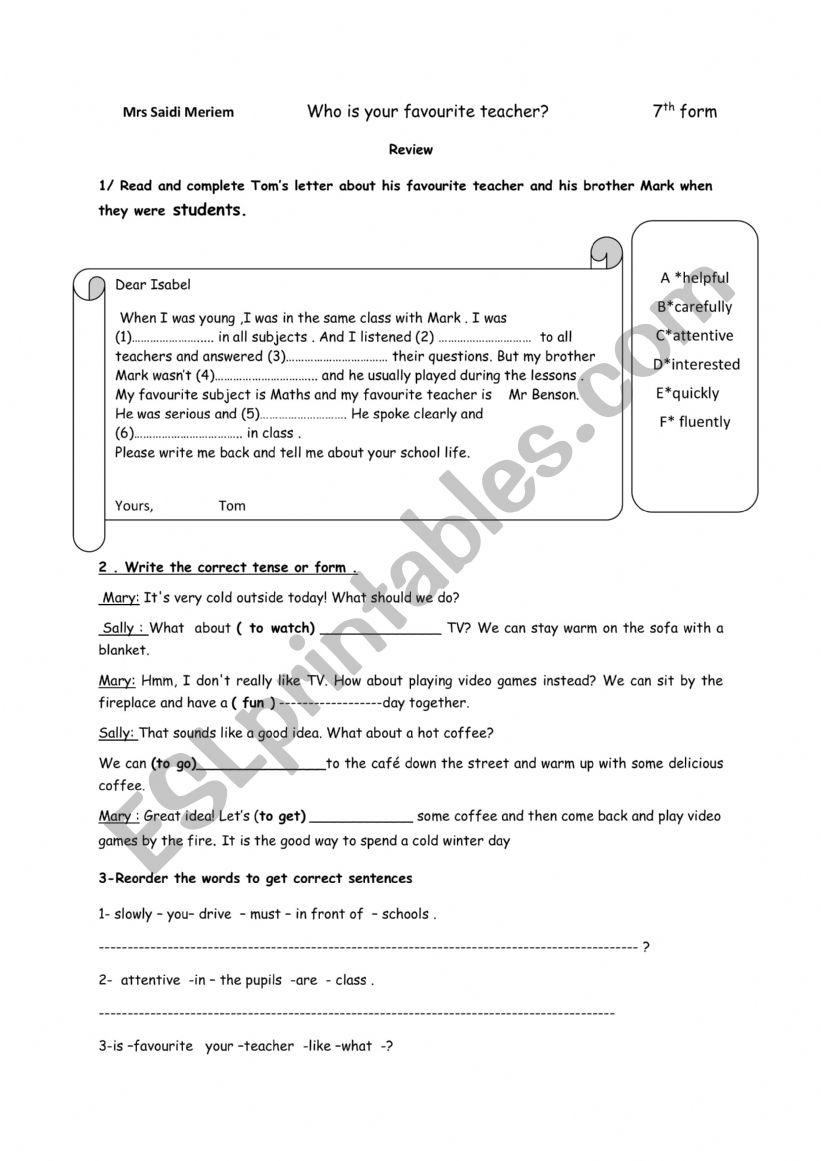 7th form basic education worksheet