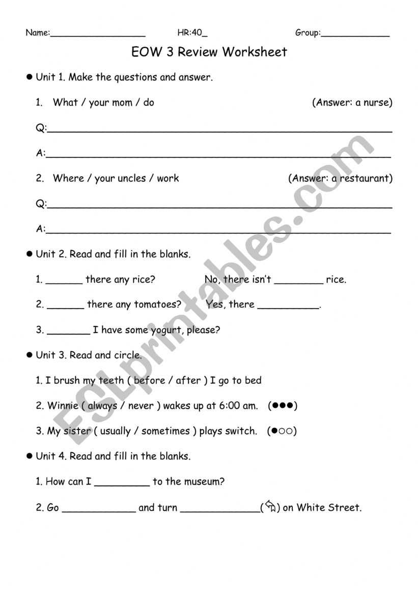 EOW 3 Review worksheet