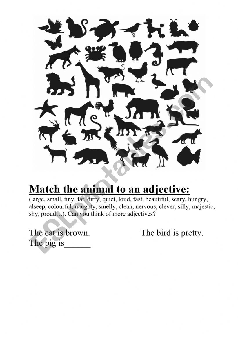 Animal names and adjectives worksheet