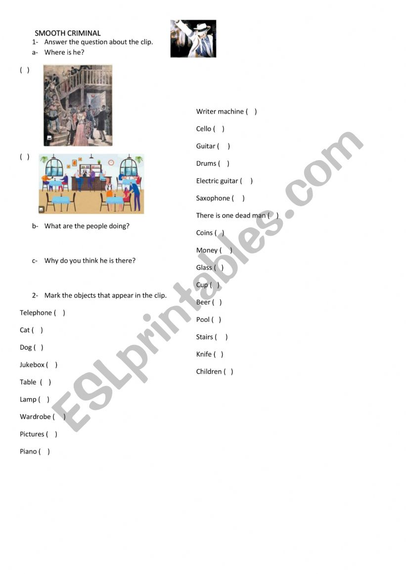 Smooth criminal activity worksheet