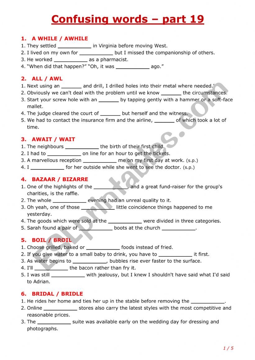 Confusing words - part 19 worksheet