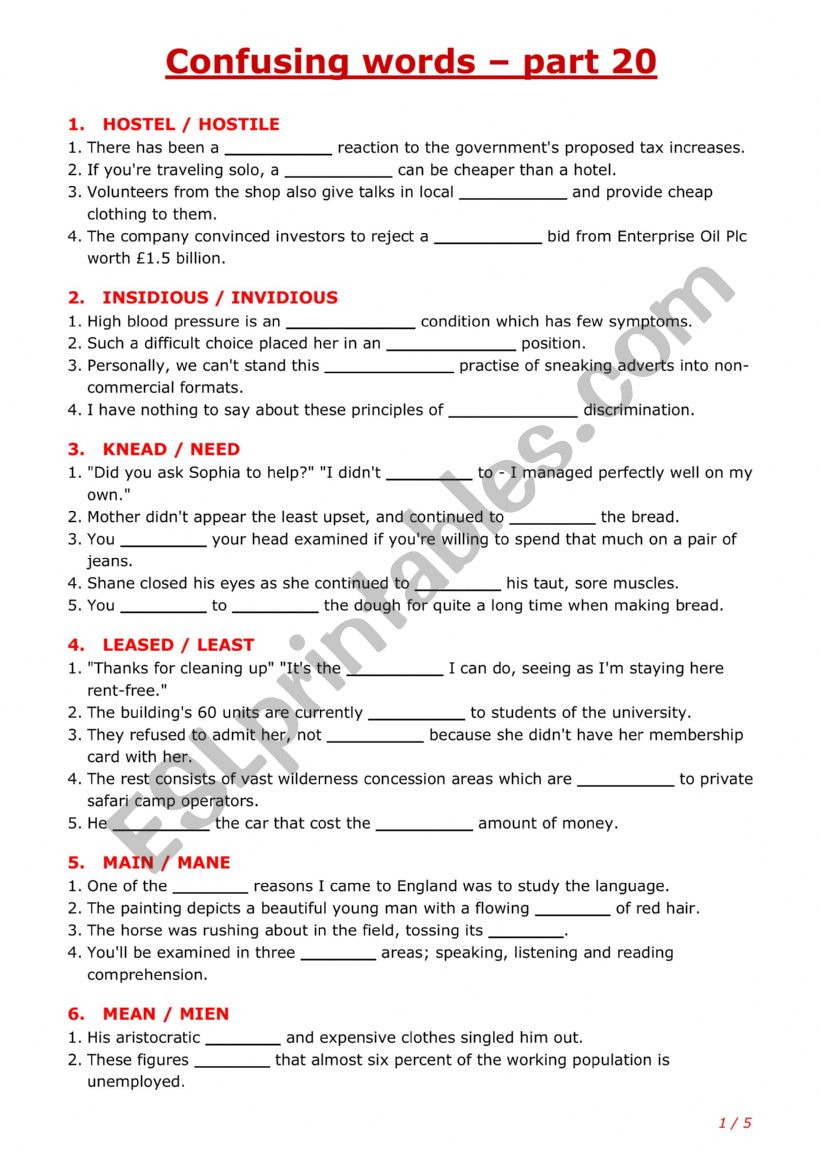 Confusing words - part 20 worksheet