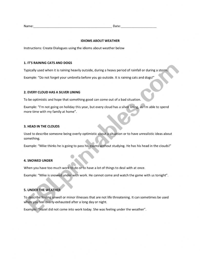 Idioms About Weather worksheet