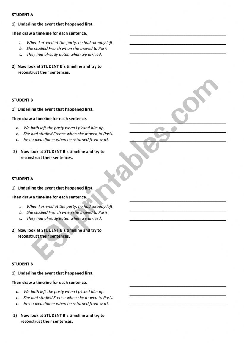 Past Perfect Timelines worksheet