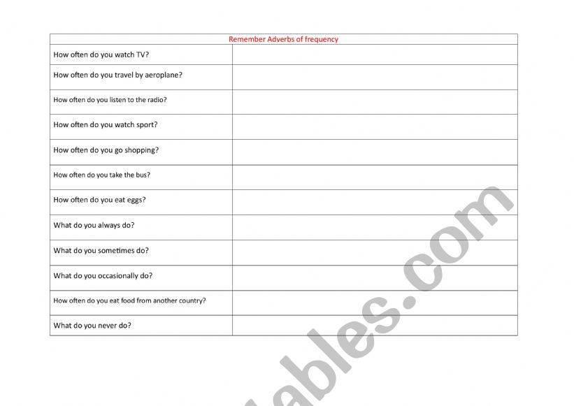 Questions and sentences to help practice adverbs of frequency Present simple
