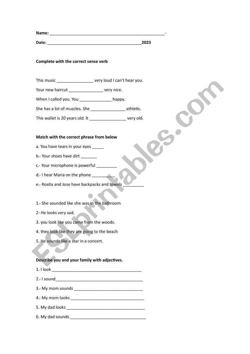 VERB OF SENSES  worksheet