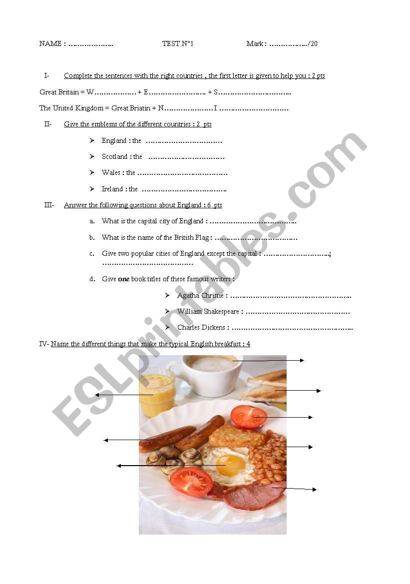 Test N1 worksheet