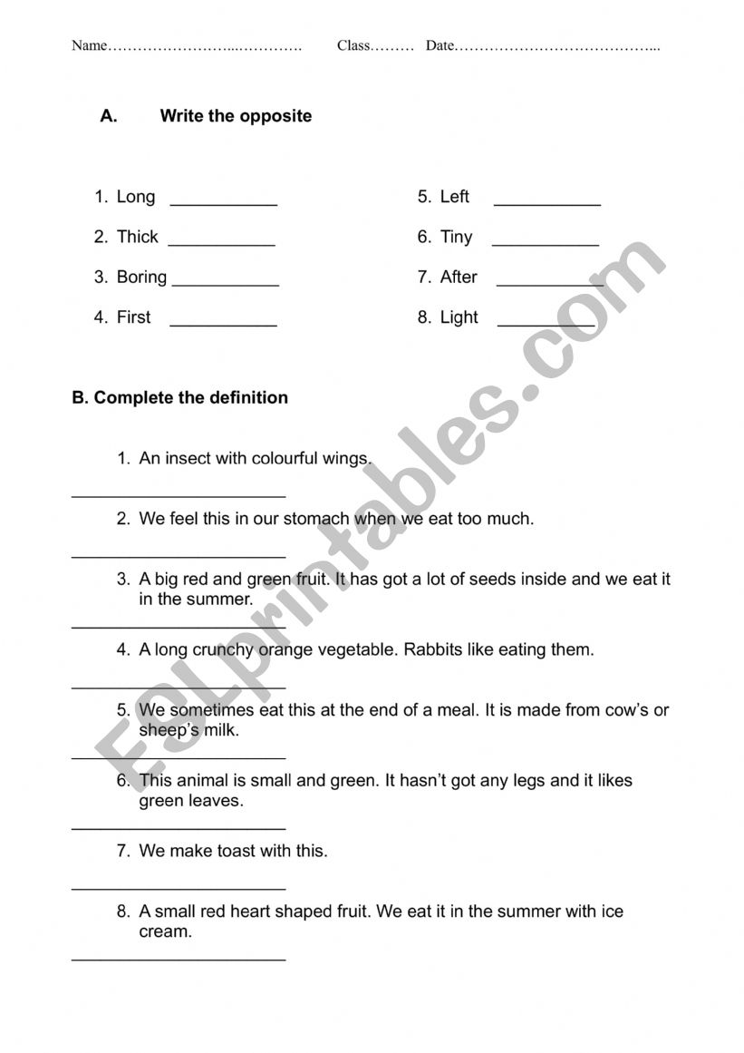Food and animals worksheet