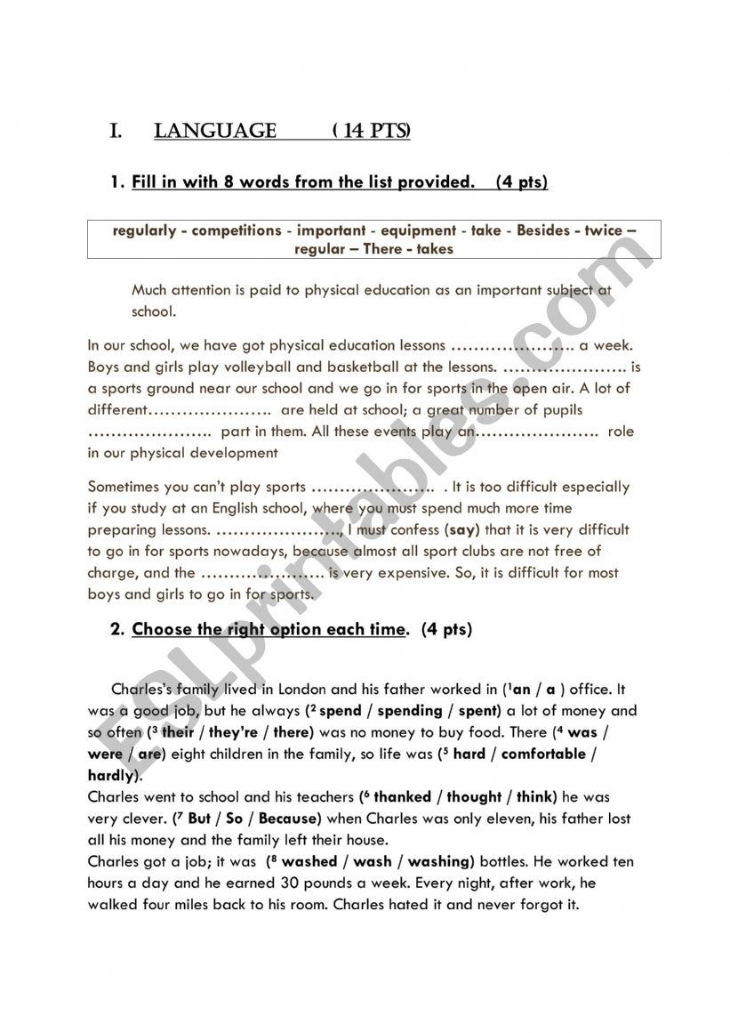 end of term test 3 7TH FORM worksheet