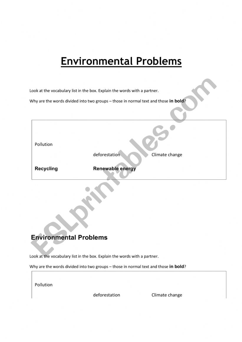 Environmental Problems worksheet