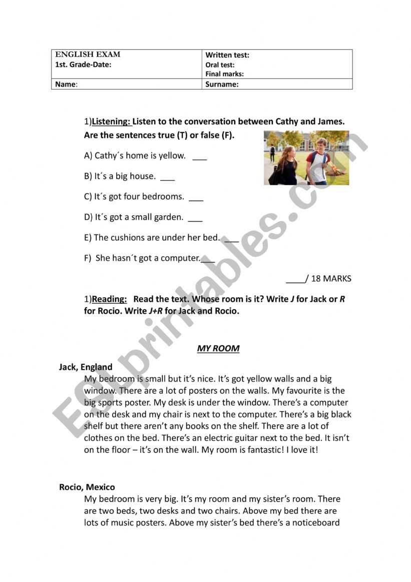 Test A1 Level worksheet