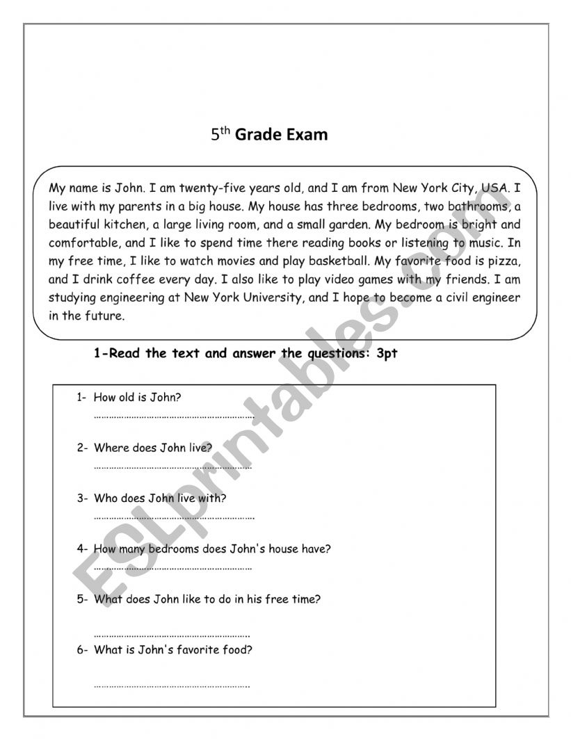 exam worksheet