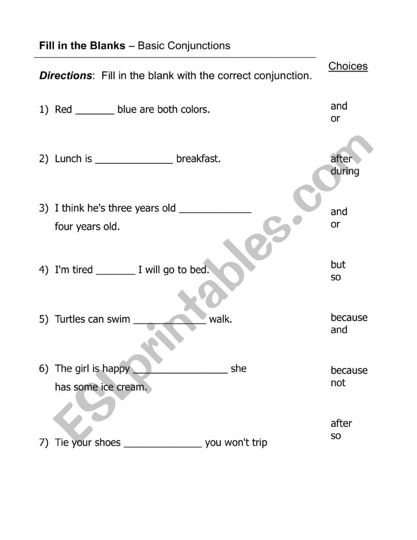 conjunctions worksheet