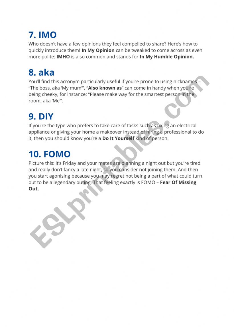 Common acronyms - ESL worksheet by mc2602