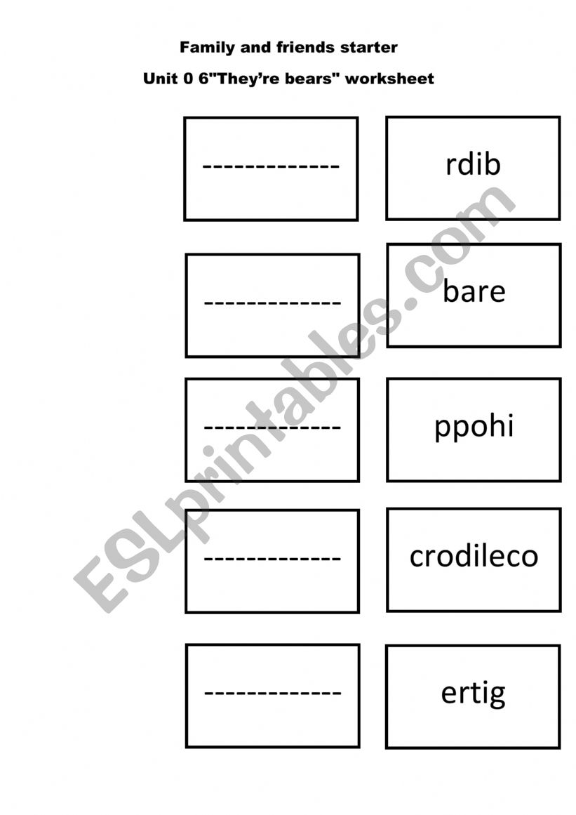 family and friends starter reorder animals vocabulary 