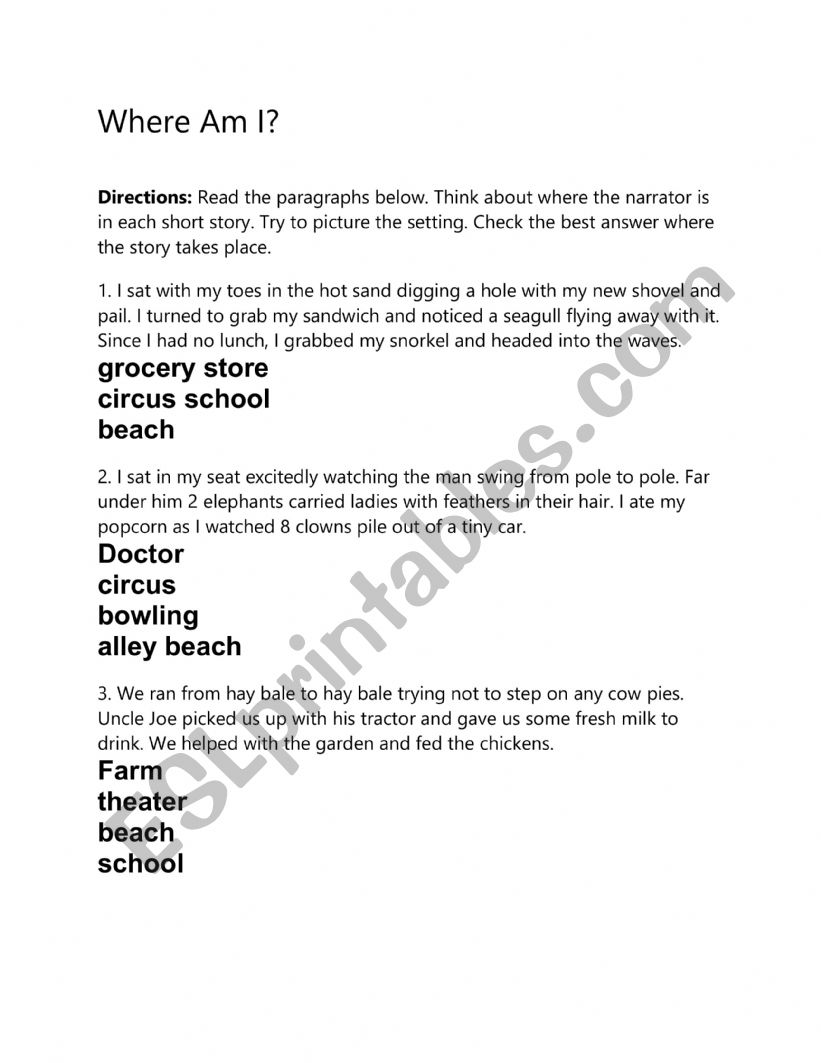 Where am I? worksheet