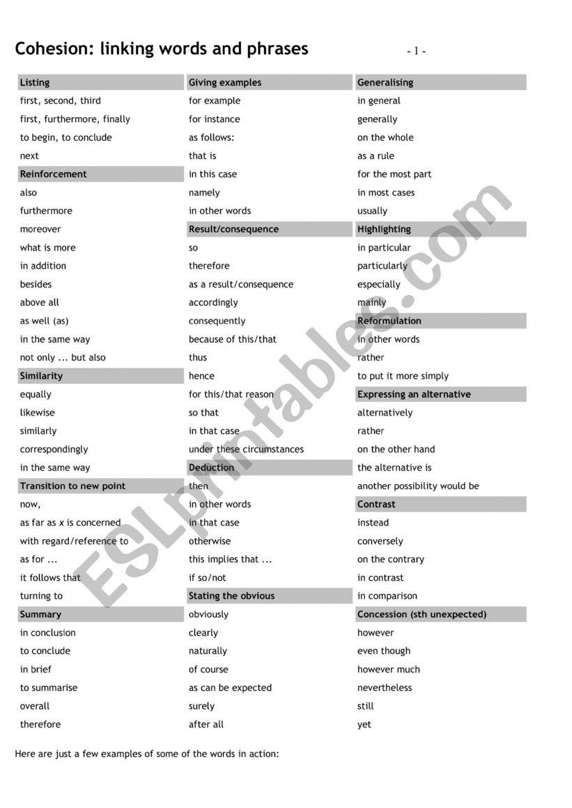 cohesion markers worksheet