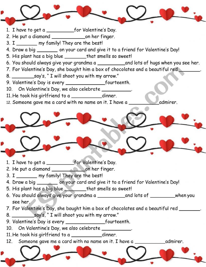 Valentine�s Day Vocabulary Exercise 