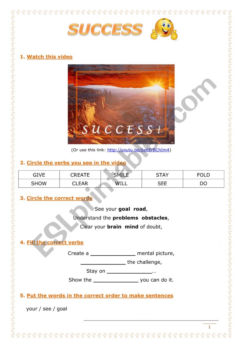 Success worksheet
