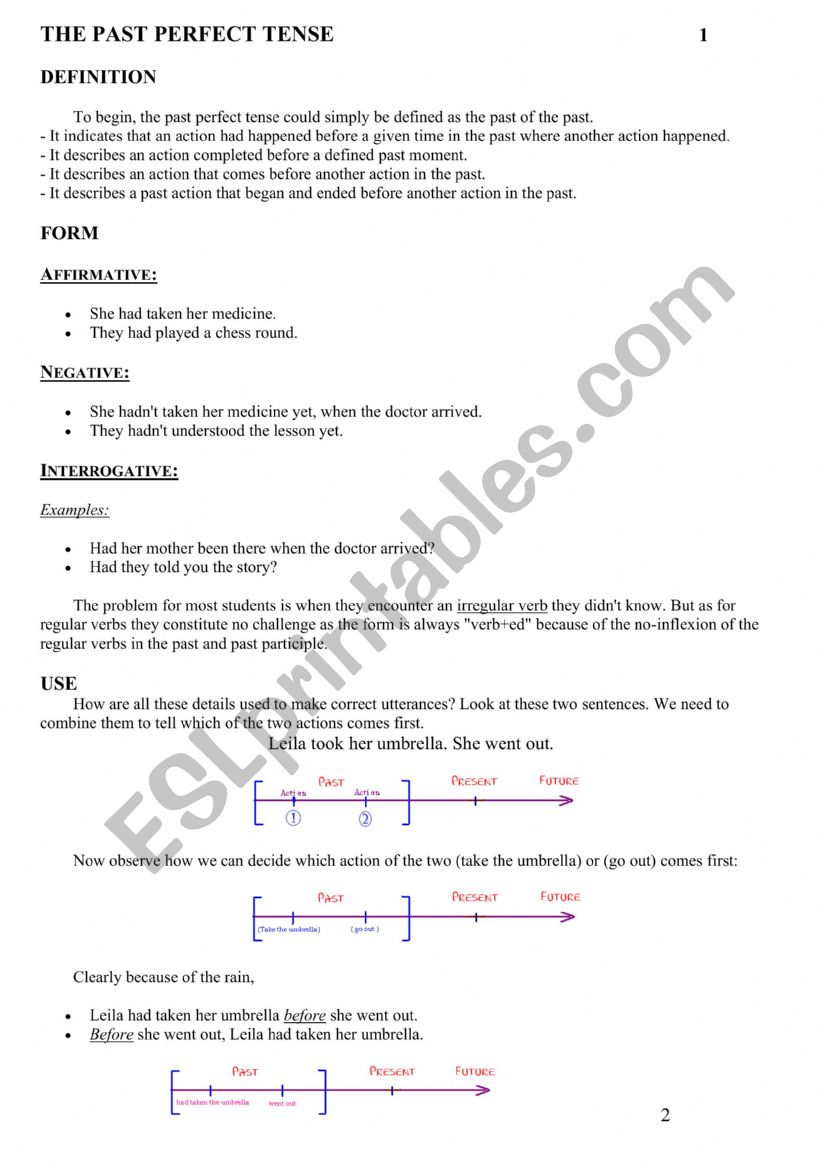 The past perfect tense - ESL worksheet by tangerino