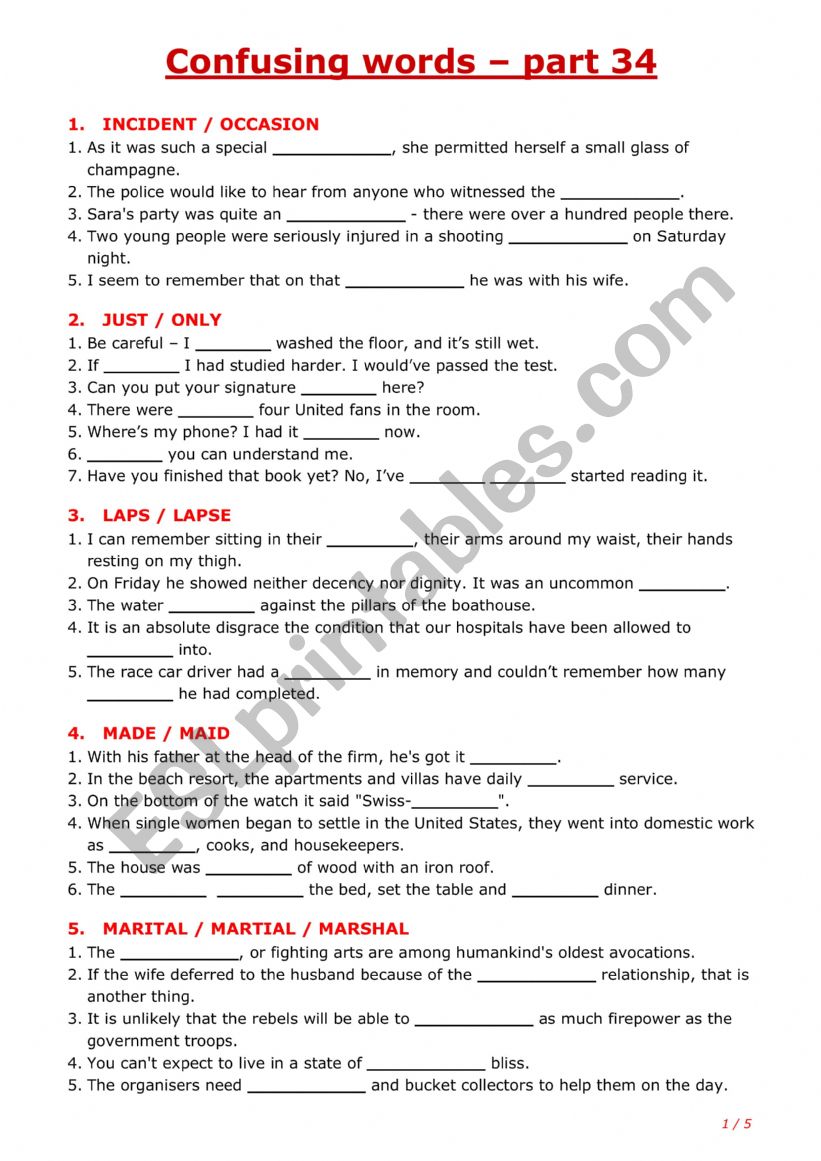 Confusing words - part 34 worksheet