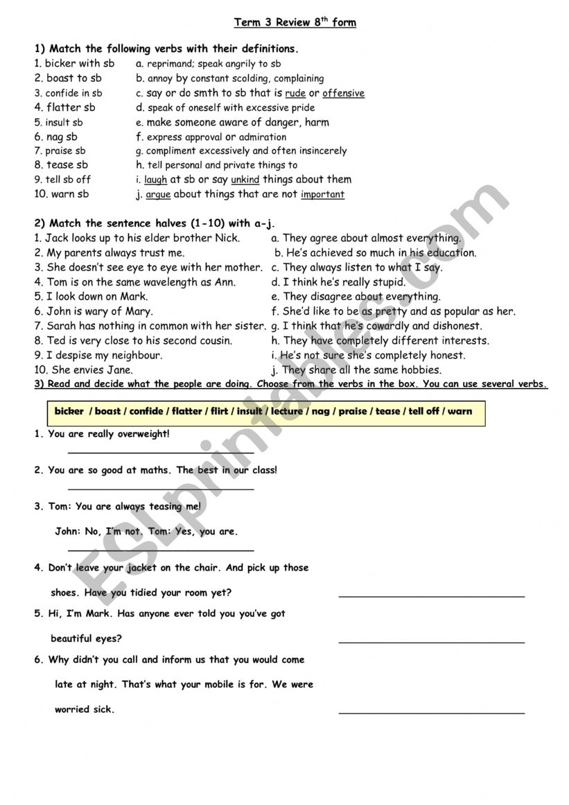 8th form term 3 review worksheet