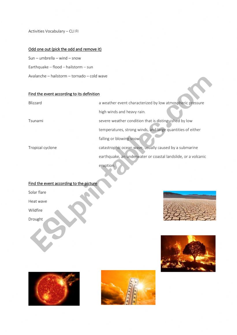 Natural disaster worksheet