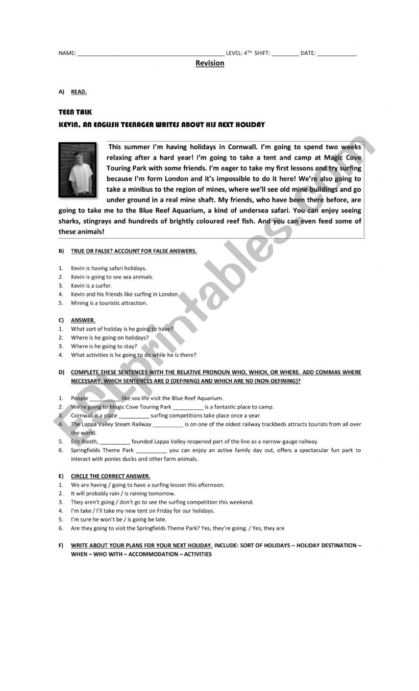 Reading activity worksheet