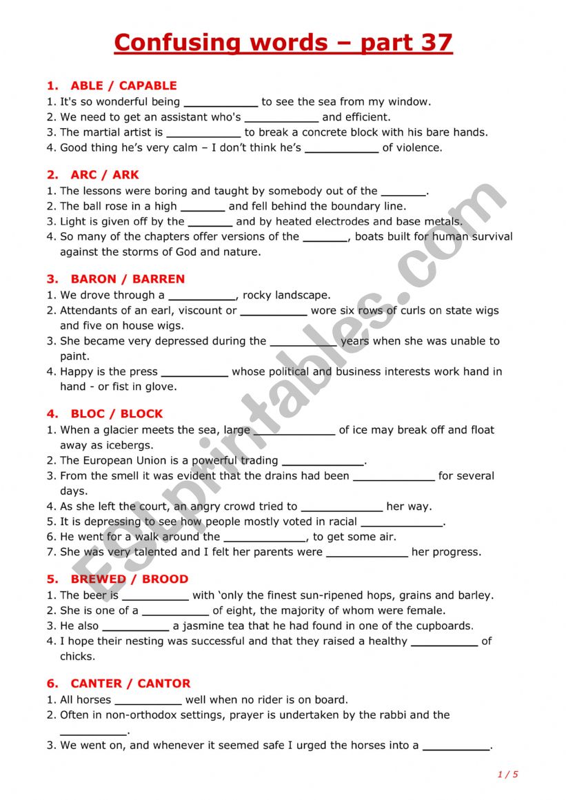 Confusing words - part 37 worksheet