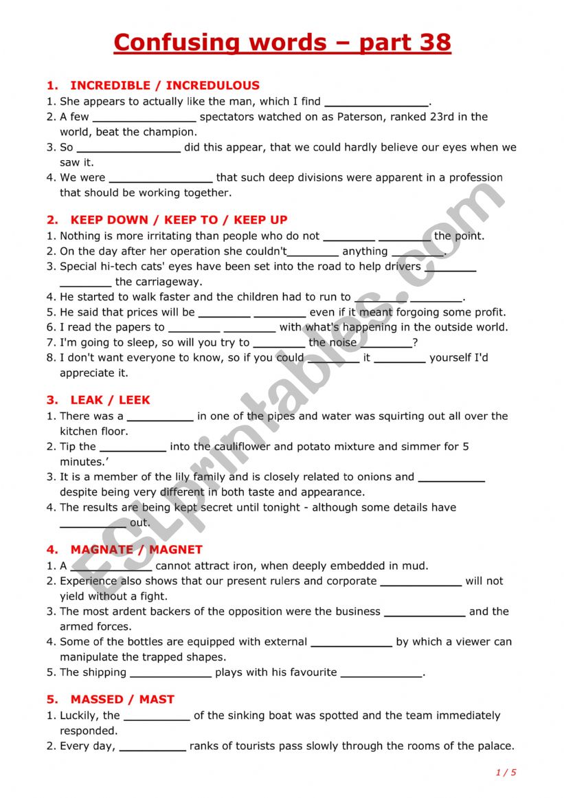Confusing words - part 38 worksheet